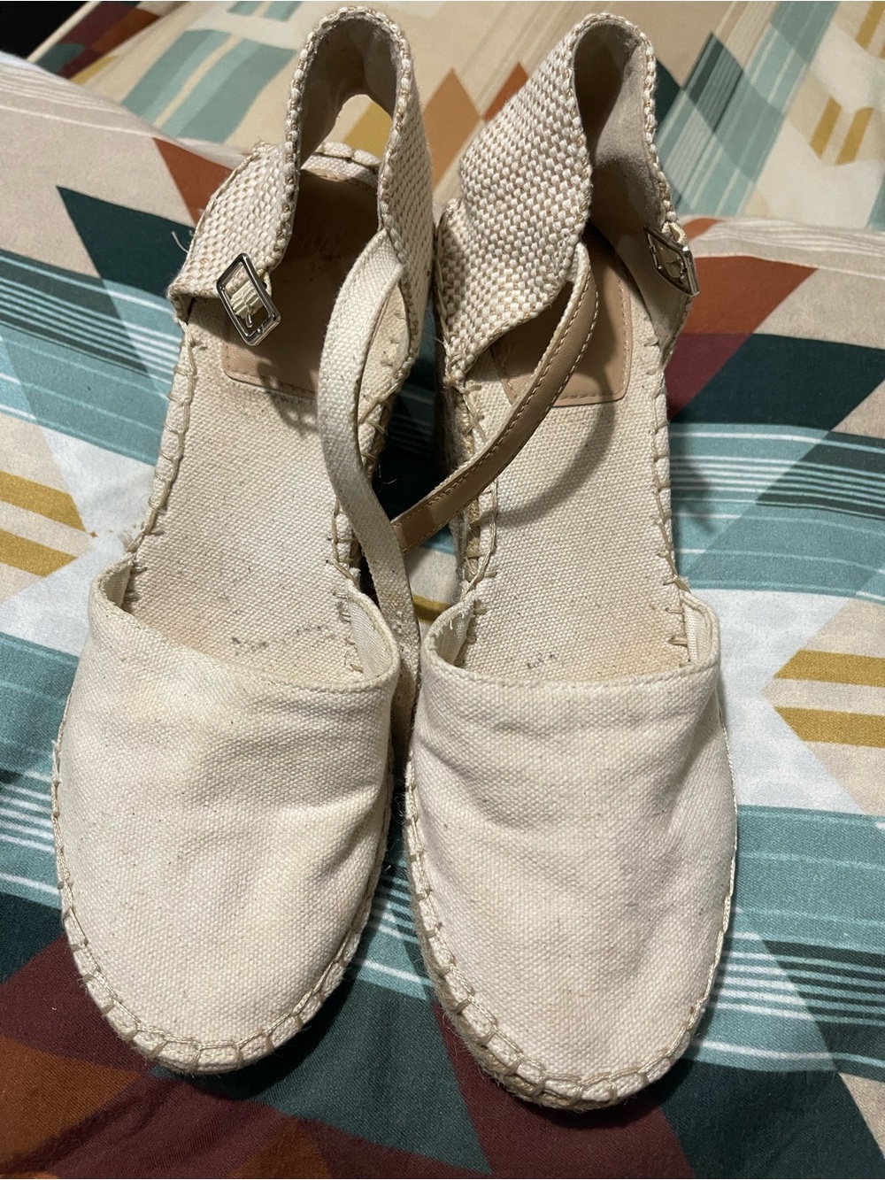 H&M Cream Espadrille Wedge Sandals with Ankle Strap